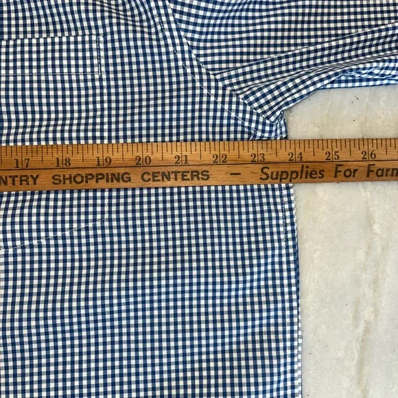 MENS IZOD LONG SLEEVE BUTTON DOWN NAVY BLUE GIHAM NON IRON WRINKLE FREE LARGE - Picture 7 of 7